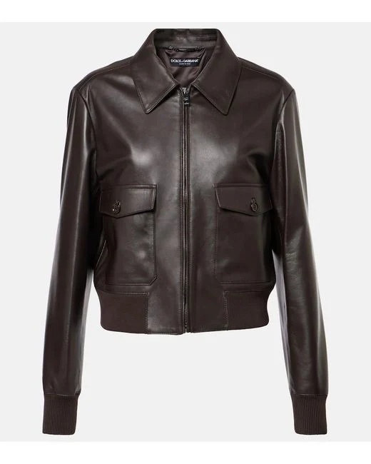 dolce-gabbana-brown-Leather-Jacket