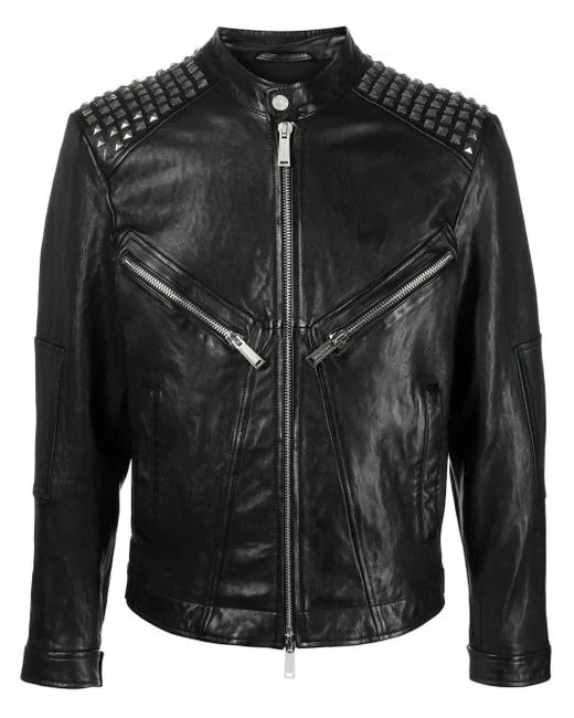 dsquared-black-Giacca-Biker-Con-Borchie