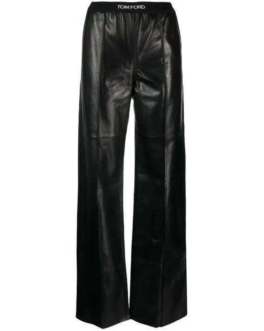 tom-ford-black-Pantalon-Evase-En-Cuir-A-Taille-A-Logo