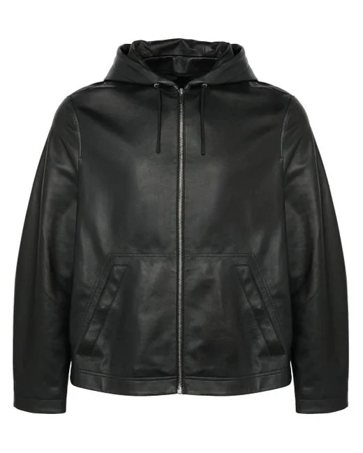 yves-salomon-black-Veste-En-Cuir-A-Capuche